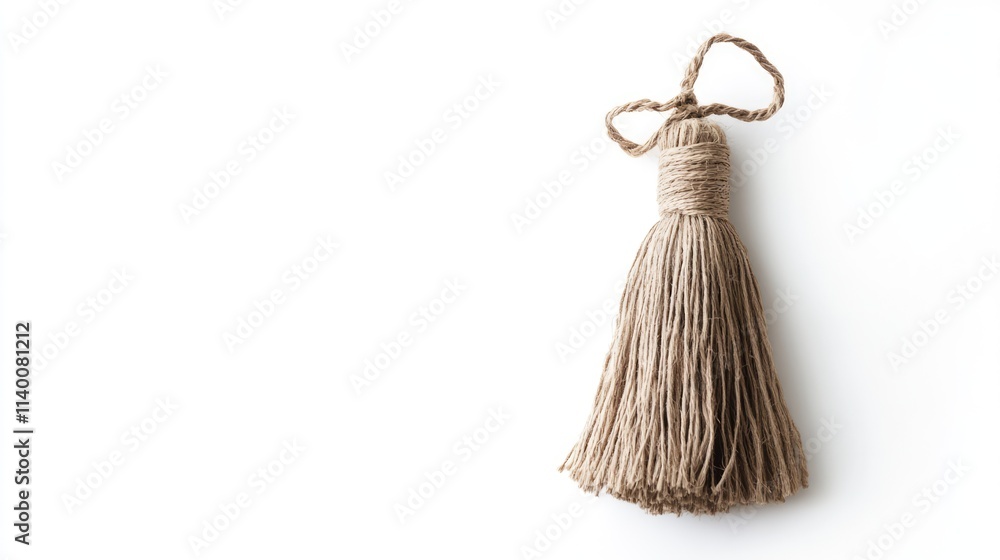 Aufkleber natural burlap tassel on a white background showcasing rustic elegance and texture for crafts and ho