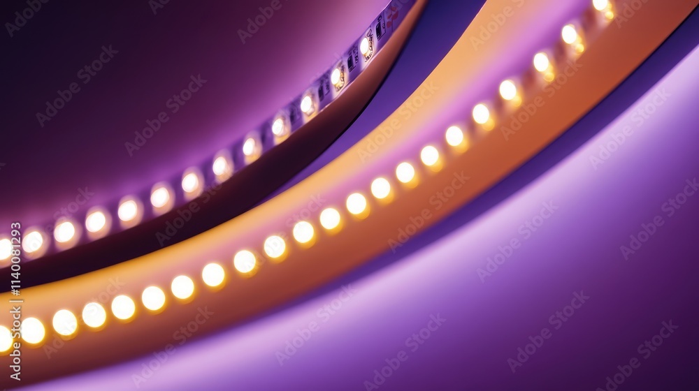 Poster close up of illuminated led tape light installed on a luxury apartment ceiling creating a modern amb