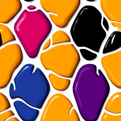 Vibrant abstract pattern featuring colorful shapes in orange, pink, black, blue, and purple. This lively design adds playful touch to any creative project
