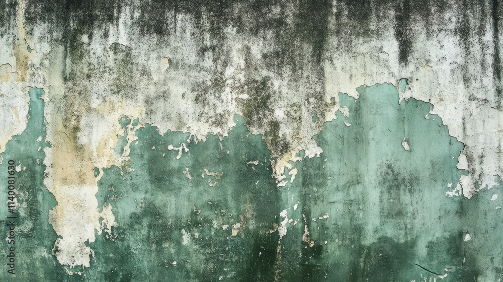Poster grungy dark green cement wall texture with peeling paint and weathered surface for backgrounds or de