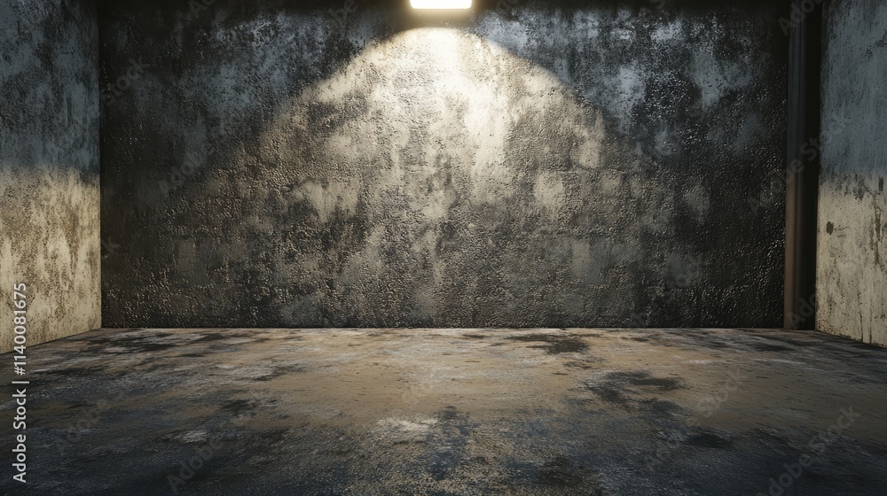 Poster grunge concrete wall with dramatic lighting in an empty industrial space ideal for background or tex