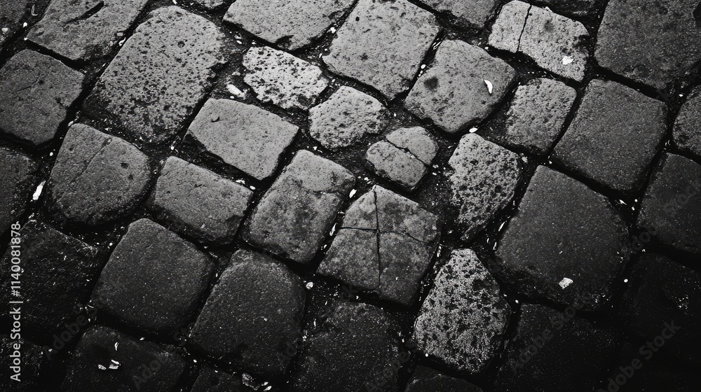 Aufkleber Textured cobblestone surface with dark weathered stones and an aged appearance suitable for background or design use.