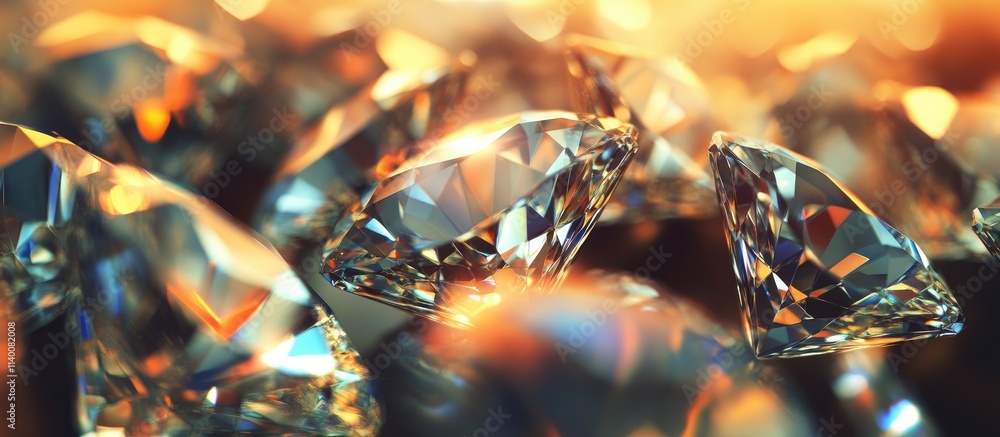 Poster Glistening diamonds with intricate facets reflecting light creating a stunning display of color and brilliance in a luxurious setting