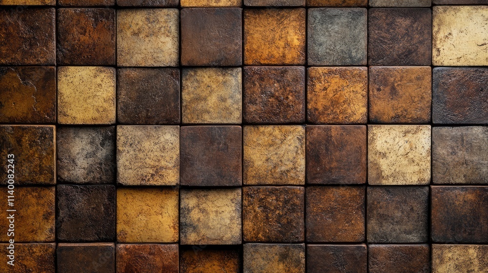 Poster Textured brown brick wall background featuring a rustic and weathered tile pattern suitable for various design projects.