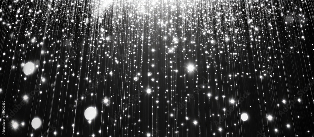 Aufkleber Sophisticated abstract backdrop with dazzling bokeh lights and shimmering stars creating an elegant disco atmosphere in black and white