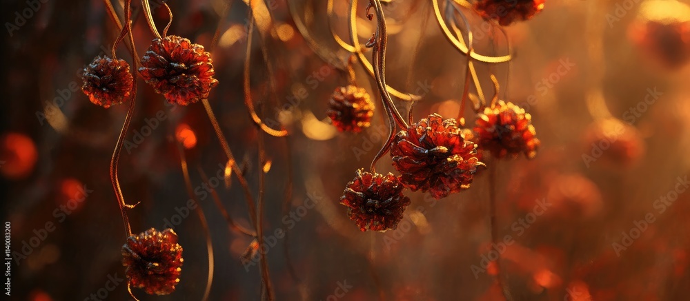 Aufkleber conceptual background with hanging floral decorations and warm lighting creating an atmospheric and 