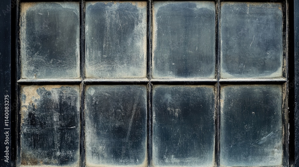 Poster Dusty and textured dark glass window with a weathered appearance showcasing an abstract background in gray tones