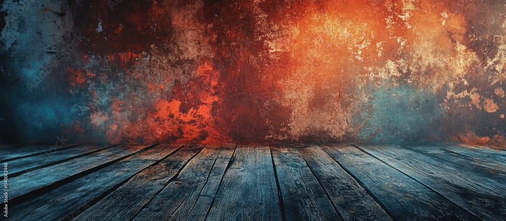 Poster Wooden floor digital composite with dramatic textured background in warm colors ideal for creative presentations and visual displays.