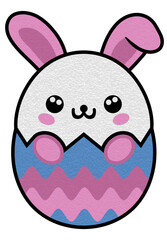 A cute cartoon rabbit is holding an Easter egg