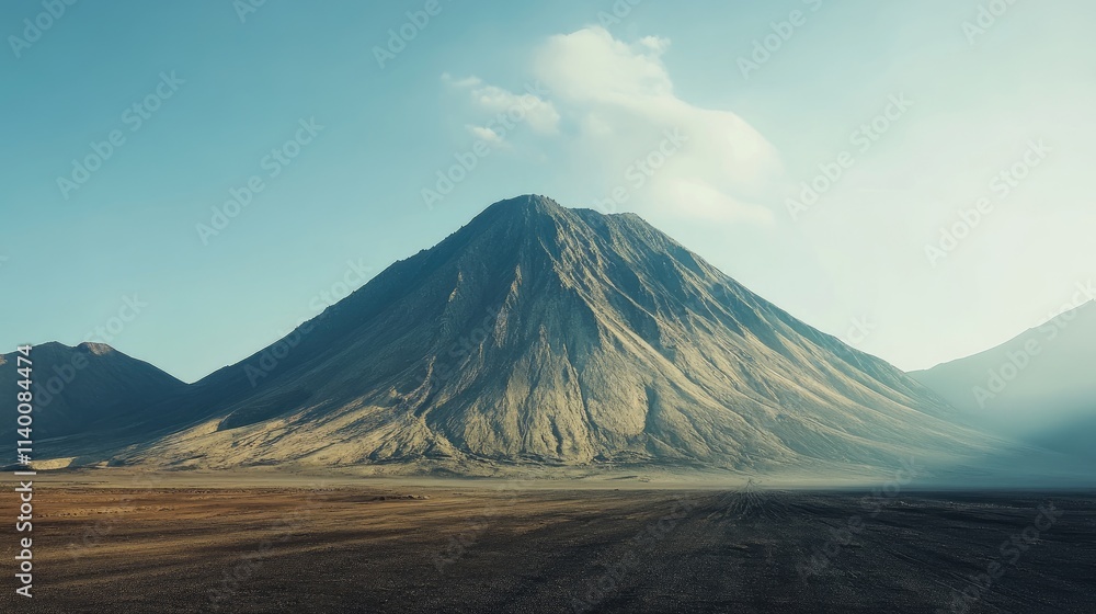 Poster majestic mountain landscape with clear sky and sunlight over serene terrain ð¾ñ‚ñ€ð°ð¶ð°ðµñ‚ ð¿ñ€ð¸ñ
