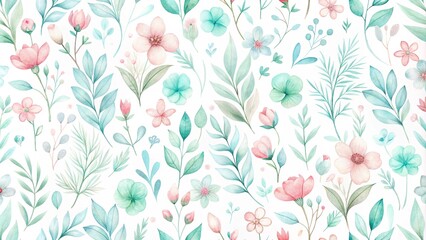 Delicate Watercolor Floral Pattern, Soft Hues and Botanical Elements for Design Projects