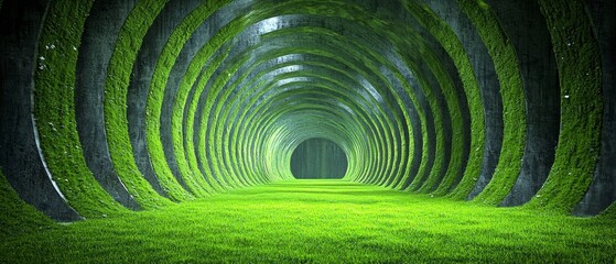 Obraz premium Lush Green Tunnel Nature Architecture Abstract Circular Pathway 3D Render