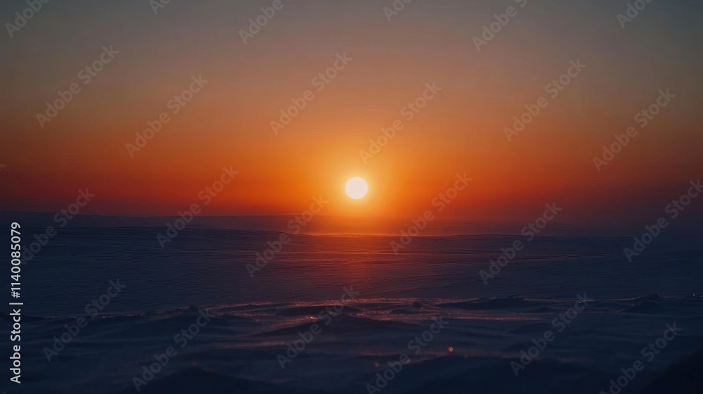 Poster sunset over the horizon with vibrant colors reflecting on calm water creating a serene and tranquil 