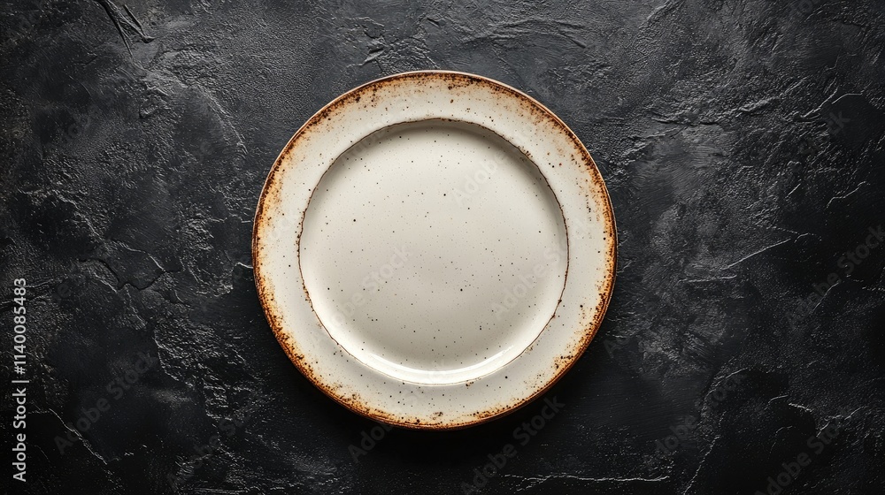Aufkleber Minimalist empty plate on a dark textured table creating a striking contrast for culinary presentations or dining concepts