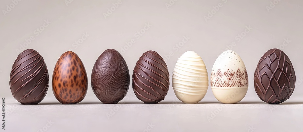 Poster elegant display of assorted chocolate easter eggs in various textures and colors suitable for festiv