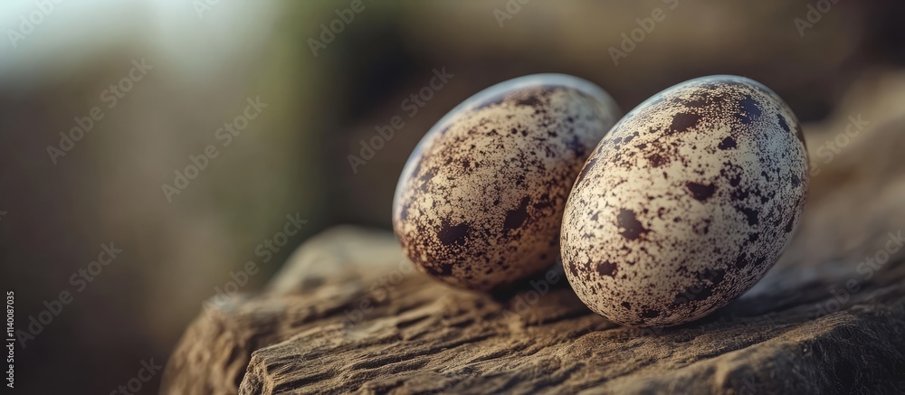 Poster close up of rustic easter eggs resting on a textured wooden surface showcasing natural patterns and 