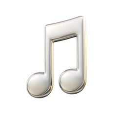 Silver Music Note 3D Icon on Matte Cartoon-Style White Background