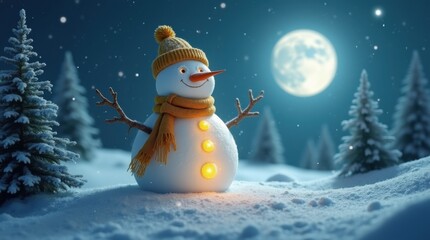 Fototapeta premium Magical Snowman with Glowing Buttons and Twinkling Eyes