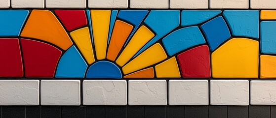 Fototapeta premium Colorful Mosaic Tile Wall Art Sun Design