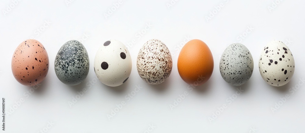 Poster colorful easter eggs arranged in a row on a bright white background showcasing decorative patterns a