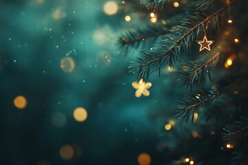 Christmas background with xmas tree branches. Winter holiday theme. Happy New Year. Space for text