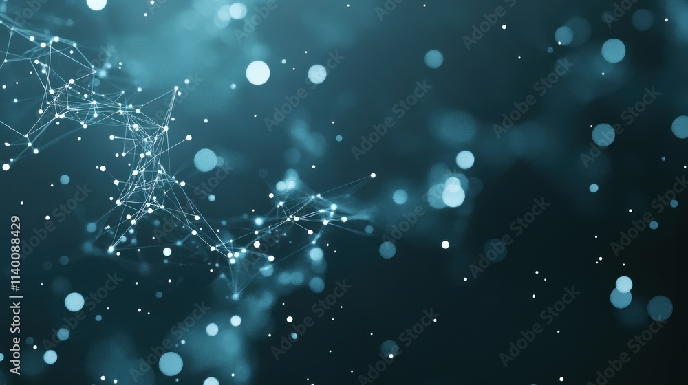Aufkleber Abstract representation of interconnected nodes and particles in a digital space.
