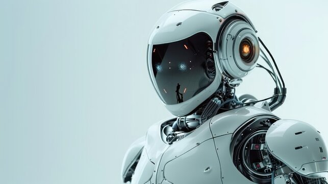 Futuristic Robot Portrait: A close-up of a white, sleek, and advanced AI robot