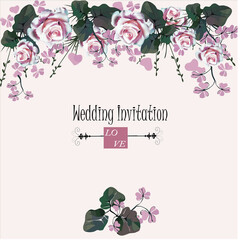  Wedding card with pink roses garland