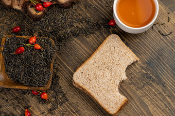 delicious sandwich of bread with chocolate on the black table