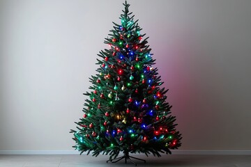 Christmas Tree with Colorful Lights and Gifts Underneath