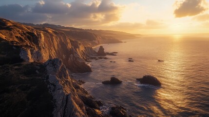 Coastal Cliffs Overlooking Ocean at Sunset