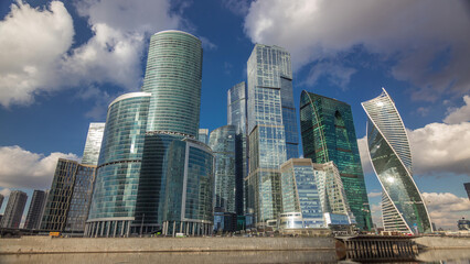 Moscow City business center skyscrapers office buildings and luxury apartments timelapse hyperlapse.