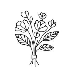 Hand-drawn flower icon, Vector illustration, Outlines black wildflowers, Botanical design. perfect for branding or symbol design.	