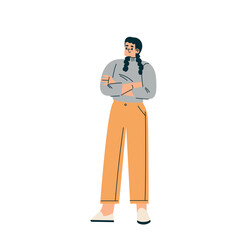Young Smiling Woman Character Standing with Folded Arms Vector Illustration