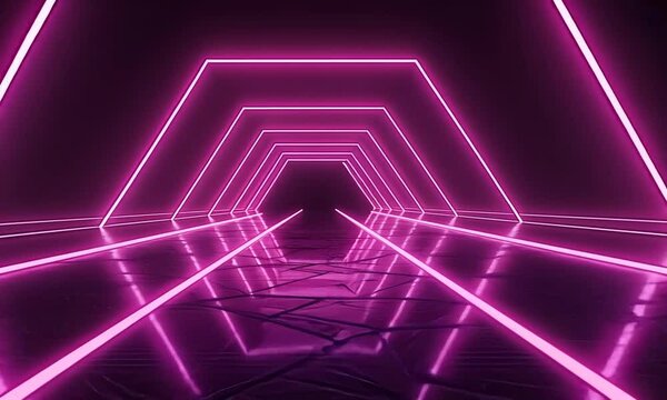 Neon Pink Hexagon Tunnel: A Futuristic Digital Art