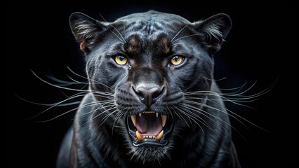 Obraz premium Black Panther Roar Portrait on Black Background 