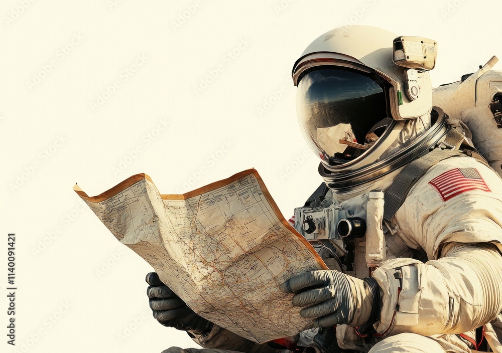 Aufkleber An astronaut examines a map, suggesting exploration or navigation in a space environment.