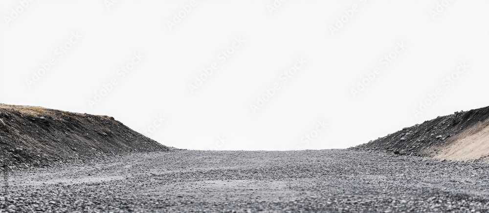 Poster desolate gravel path with a clear white background ideal for showcasing text or graphics in design p