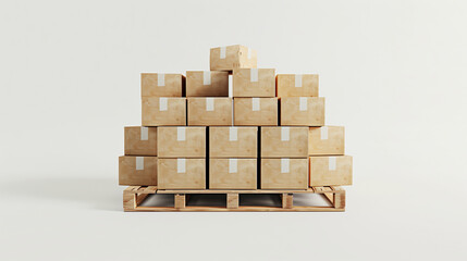 Lots of boxes on a wooden pallet, white background