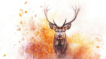 Majestic stag amidst autumn leaves.