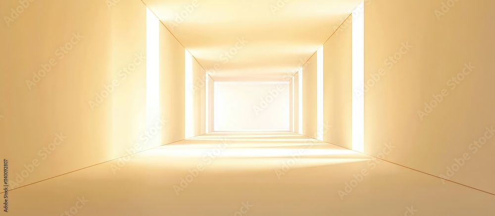 Poster illuminated endless corridor with soft yellow background creating a sense of depth and calmness idea