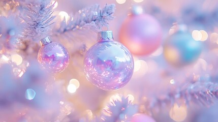 Pastel Ornaments Adorn A White Christmas Tree