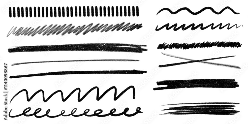 Poster marker lines isolated on transparent background. set of different doodle underlined, rough round sha