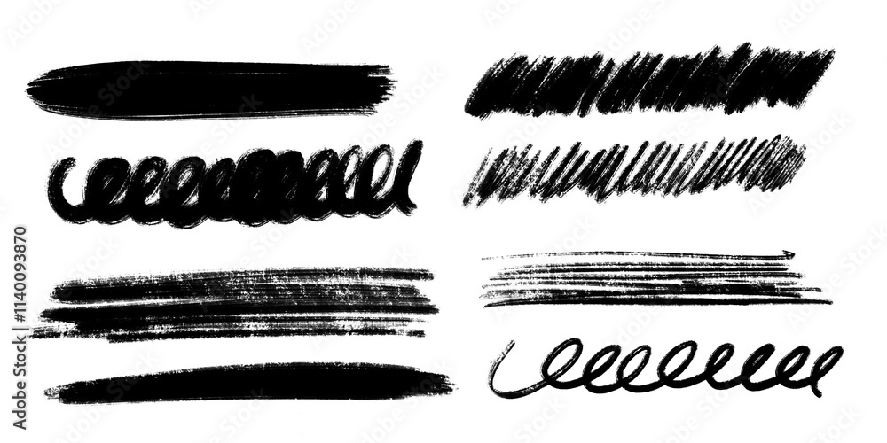 Poster marker lines isolated on transparent background. set of different doodle underlined, rough round sha