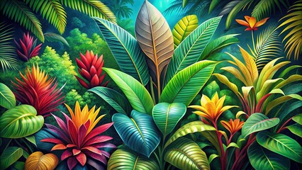 Tropical Plant Art - Colorful Lush Isolated Plants