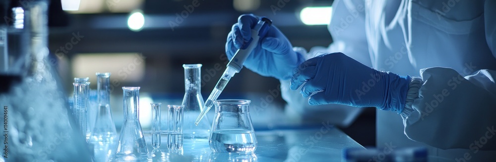 Leinwandbilder a scientist in a lab using a pipette to transfer liquid between glassware.