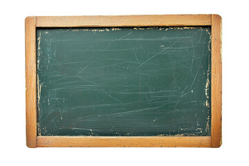isolated old green school blackboard with wooden frame