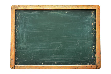 isolated old green school blackboard with wooden frame