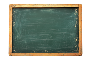 isolated old green school blackboard with wooden frame