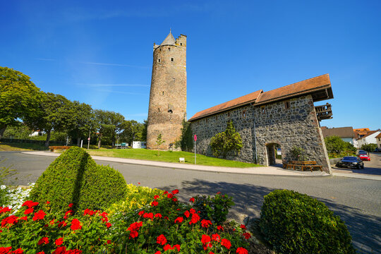 View of the Gray Tower in the city of Fritzlar.
